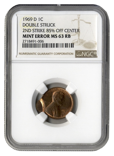 1969-D Double Struck Lincoln Cent Error Coin -- Slabbed by NGC