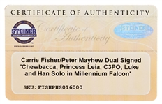 Carrie Fisher, Harrison Ford & Chewbacca's Peter Mayhew Signed 20'' x 16'' Photo From ''Star Wars'' -- With Steiner COA for Fisher and Mayhew, and Beckett COA for Ford