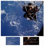 James McDivitt Twice-Signed 20 x 16 Photo of the Apollo 9 Lunar Module in the Earths Orbit