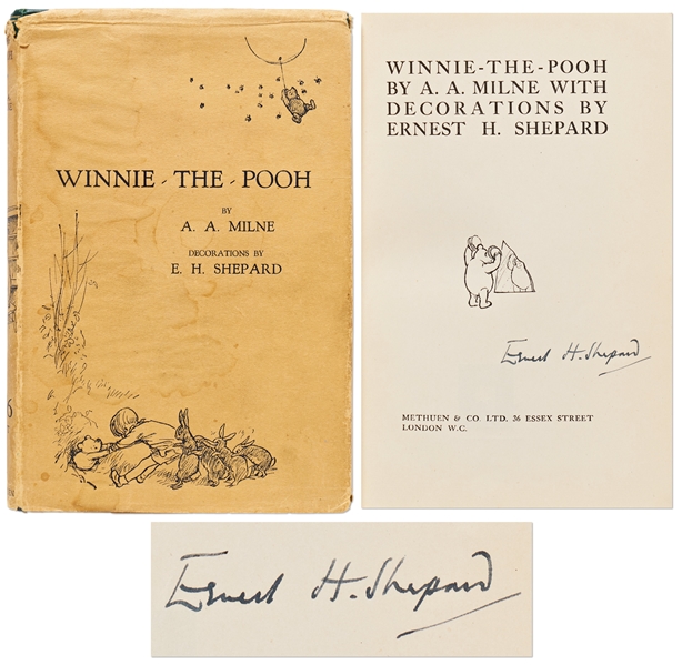 Scarce Ernest H. Shepard Signed First Printing of Winnie-the-Pooh from 1926 -- Housed in Original Dust Jacket