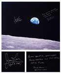 Stunning Earthrise 20 x 16 Photo Signed by Apollo 8 Astronauts Frank Borman and James Lovell -- Borman Writes a Christmas Greeting from the Mission