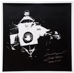 Fred Haise Signed 16.25'' Square Photo of the Apollo 13 Lunar Module After They Jettisoned It Before Reentry