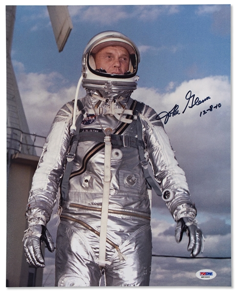 John Glenn Signed 11'' x 14'' Photo in His Mercury Spacesuit -- With PSA/DNA COA