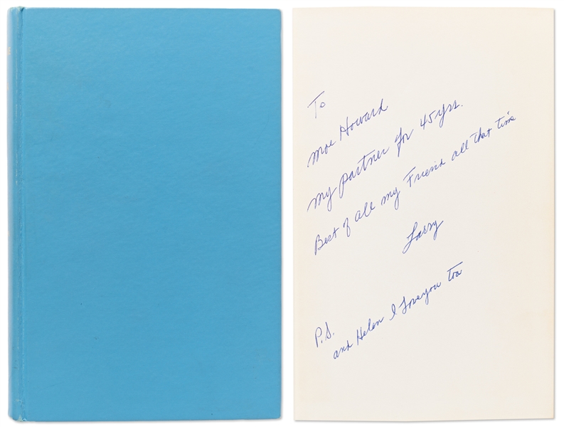 Larry Fine Signed Copy of ''Stroke of Luck'', with Touching Inscription to Moe Howard -- Siena Publishing, 1973 -- With Enclosed Handwritten Note, Possibly by Moe -- Wear to Backstrip, Very Good