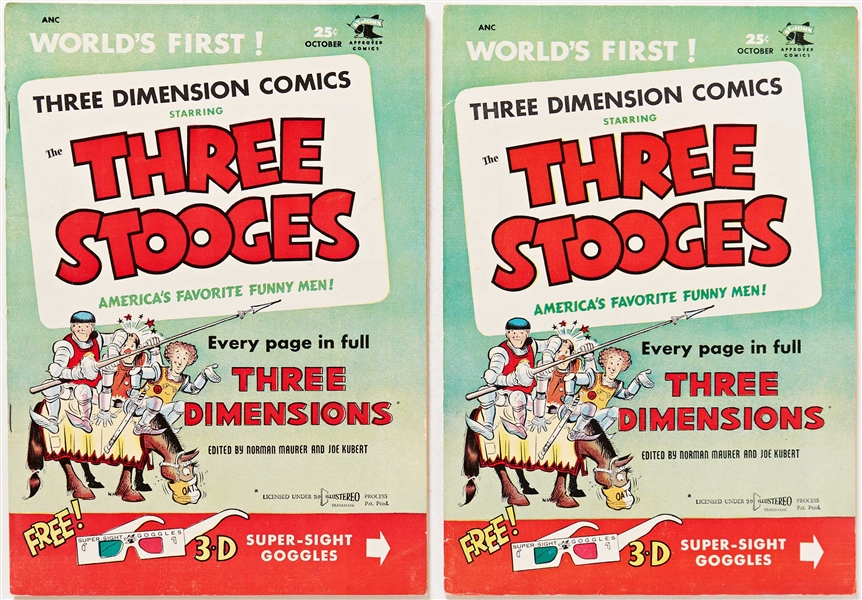 11 Copies of ''Three Stooges'' #2 (St. John, 1953) -- Light Wear, 3 Copies Missing 3-D Glasses, 1 Copy Bound with 2 Sets of 3-D Glasses