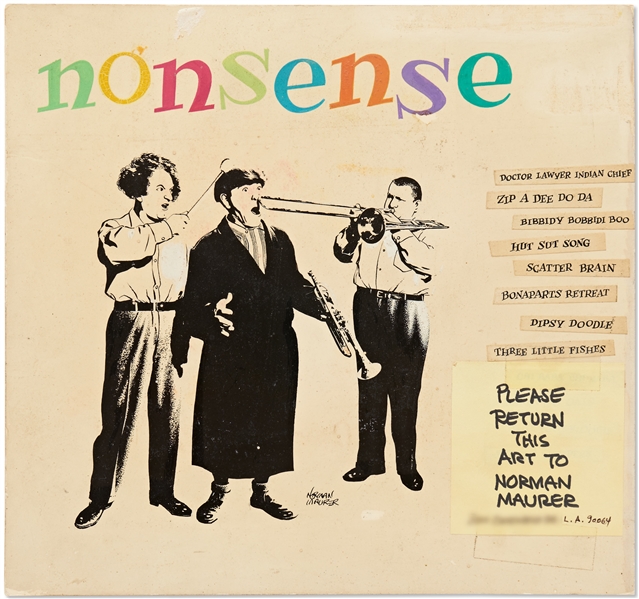 Norman Maurer Original Mock-up Album Artwork for The Three Stooges ''The Nonsense Songbook'' -- Measures 11'' x 10.25'' on Board -- Very Good Condition