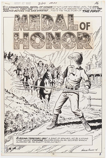 Norman Maurer ''Our Army at War'' #280 Original ''Medal of Honor'' Artwork, Pages 16-19 & 22-23 Including Splash Page (DC, May 1975) -- Measures Approx. 10.75'' x 16'' -- Very Good Plus Condition