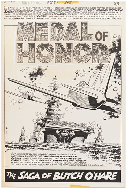 Norman Maurer ''Our Army at War'' #291 Original ''Medal of Honor'' Artwork, Pages 23-26 & 29 Including Splash Page (DC, April 1976) -- Measures Approx. 10.75'' x 16'' -- Very Good Plus Condition