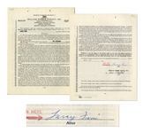 Larry Fine Signed Contract with the William Morris Agency, Dated 2 December 1959 -- Six Pages on Three Sheets Measure 8.5 x 11 -- Signed Larry Fine on Last Page -- Very Good to Near Fine