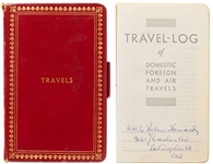 Moe & Helen Howards 1966 Travel Diary with Details of Their International Travels -- Red Leather Diary Measures 4.25 x 6.5; Chipping, Else Very Good -- Plus Helen Howards Funeral Book; Very Good