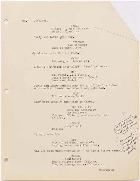 ''Swing Parade'' Screenplay Dated 25 June 1945 -- Heavily Annotated & Signed Within by Moe Howard -- Runs 105pp. -- Minor Tears, Staining & One Brad Missing, Overall Very Good Condition
