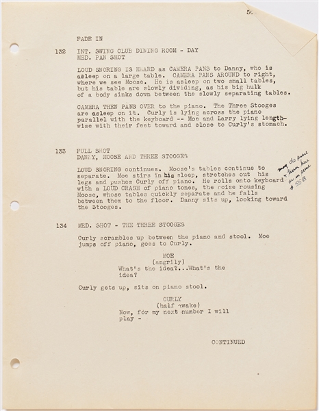 ''Swing Parade'' Screenplay Dated 25 June 1945 -- Heavily Annotated & Signed Within by Moe Howard -- Runs 105pp. -- Minor Tears, Staining & One Brad Missing, Overall Very Good Condition