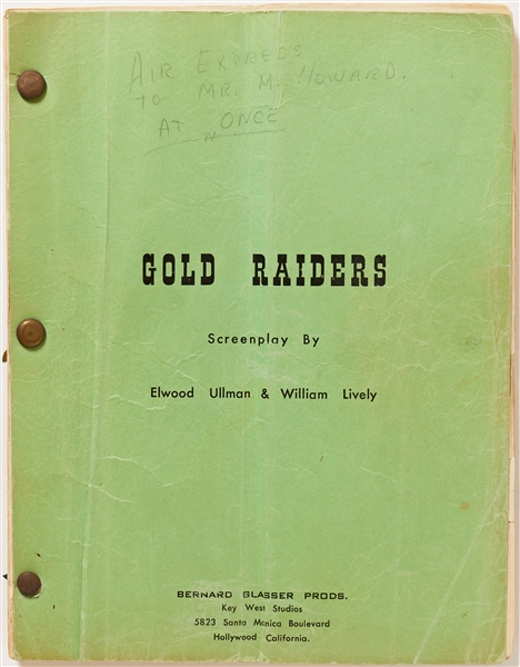 ''Gold Raiders'' Screenplay with Handwritten Note to the ''Boys'' from ''Uncle Bernie'' Inside, Likely Director Edward Bernds -- Runs 234pp. -- Heavy Creasing, Overall Very Good Condition