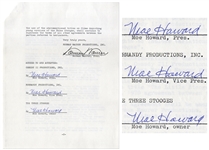 Contract Signed Three Times by Moe Howard -- Two-Page Contract Dated 27 August 1973 Concerns an Extension Between Howard and Norman Maurer -- Very Good Condition
