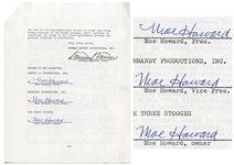 Agreement Signed Three Times by Moe Howard -- Dated 27 August 1973, Runs 2pp. -- Very Good Condition