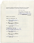 Three Stooges Contract Signed Twice by All Three: Moe Howard, Larry Fine & Joe DeRita -- Dated 9 June 1970 -- 3pp. on 3 Sheets -- Very Good Condition