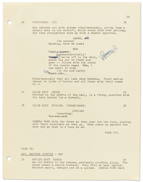Moe Howard's Personally Owned Script, Signed by Moe on Cover -- ''The Three Stooges Meet the Gunslingers'' Final Draft Dated 3 February 1964 -- Also with Moe's Notes Within -- Runs 118pp. -- Very Good