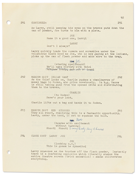 Moe Howard's Personally Owned Script, Signed by Moe on Cover -- ''The Three Stooges Meet the Gunslingers'' Final Draft Dated 3 February 1964 -- Also with Moe's Notes Within -- Runs 118pp. -- Very Good