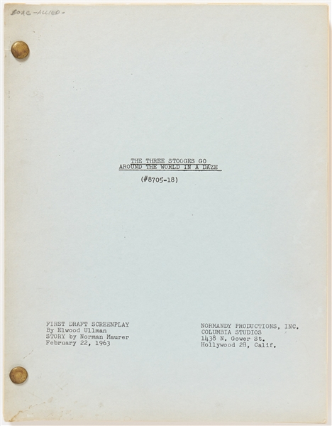 ''The Three Stooges Go Around the World in a Daze'' First Draft Screenplay Dated 22 February 1963 -- Runs 121pp. -- Very Good Condition