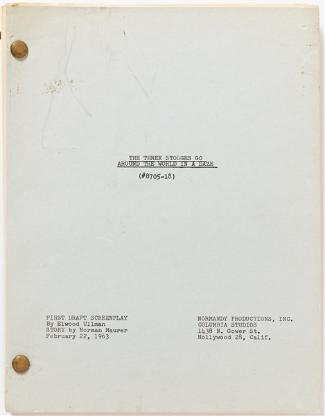''The Three Stooges Go Around the World in a Daze'' First Draft Screenplay Dated 22 February 1963 -- Runs 120pp. -- Very Good Condition