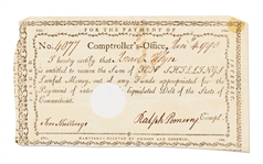 Connecticut Bond Note Dated 1790 in the Amount of 10 Shillings