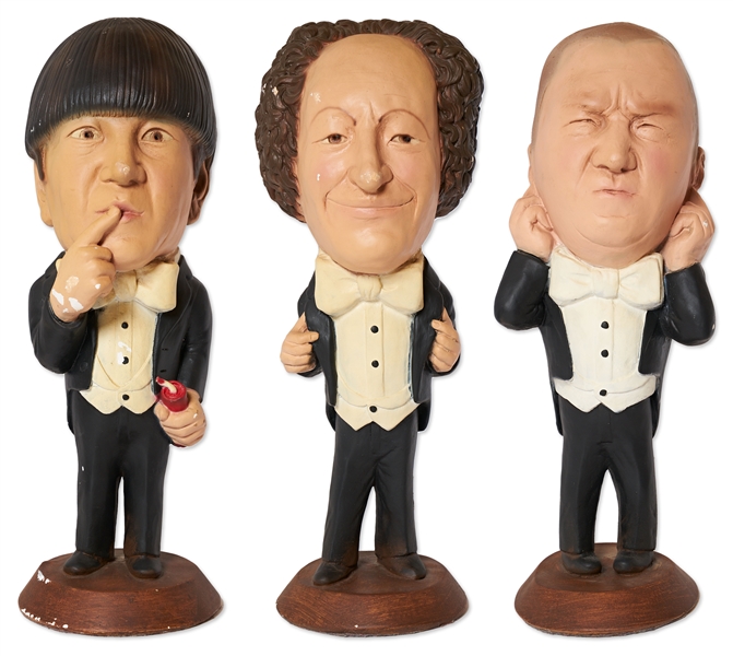 The Three Stooges Large Solid Plaster Statues of Larry, Curly & Moe --  Made by Esco Products, Inc. in 1980 -- Each Measures Approx. 17'' Tall & Weights 10 Lbs. -- Some Chipping