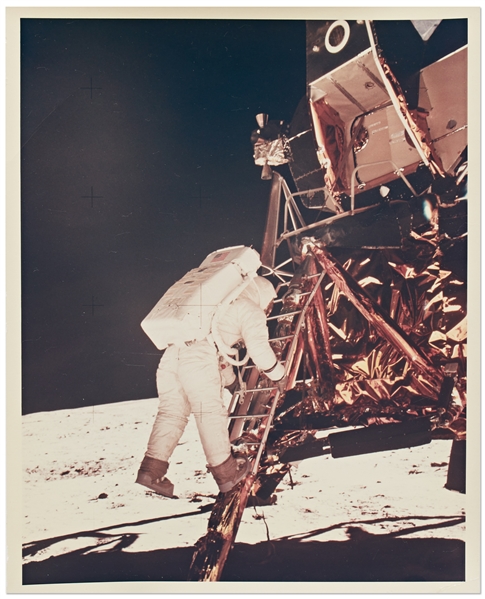 Apollo 11 NASA Photo of Buzz Aldrin Descending the Ladder Onto the Lunar Surface -- Printed on ''A Kodak Paper''