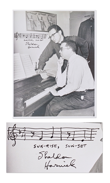 Sheldon Harnick Signed 8.5 x 11 Photo with Autograph Musical Quotation from Fiddler on the Roof for Sunrise, Sunset