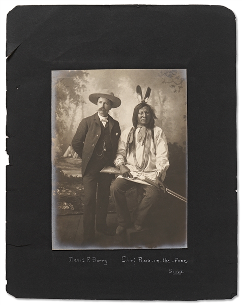 Lot of Two Photographs by David F. Barry -- Includes Photo of Barry with Chief Rain-in-the-Face, the Lakota Warrior Rumored to Have Killed George A. Custer in the Battle of Little Bighorn