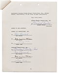 Three Stooges Contract Signed Twice by All Three: Moe Howard, Larry Fine & Joe DeRita -- Dated 9 June 1970 Regarding ''Kook's Tour'' -- 3pp. on 3 Sheets -- Very Good Plus