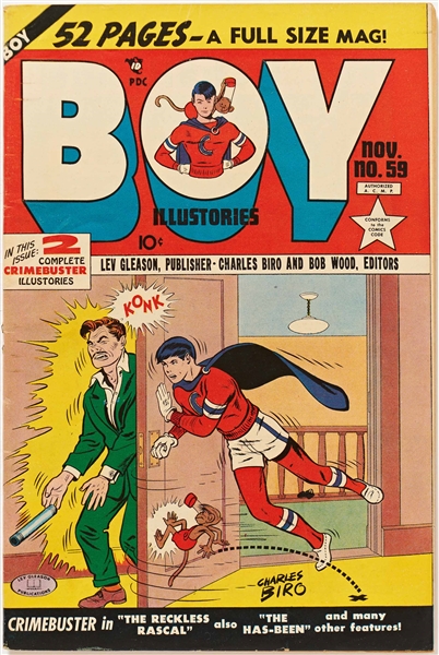 8 Copies of ''Boy Comics'' (Lev Gleason, 1950) -- 2 Copies of #51; 2 of #52; 1 of #56; 2 of #58; 1 of #59 -- Light Wear & Pencil Writing on Front Cover to 2