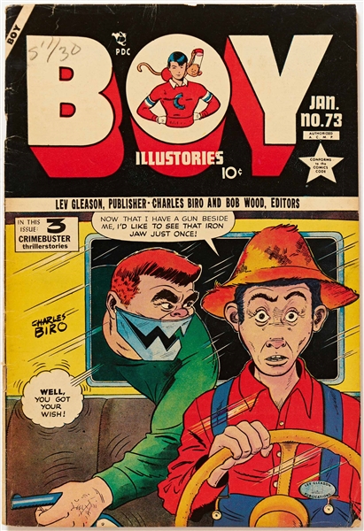 8 Copies of ''Boy Comics'' (Lev Gleason, 1952) -- 1 Copy of #73; 1 of #74; 1 of #75; 2 of #76; 2 of #77; 1 of #78 -- Light to Moderate Wear, Stamp or Pencil Writing to Front Cover of Most
