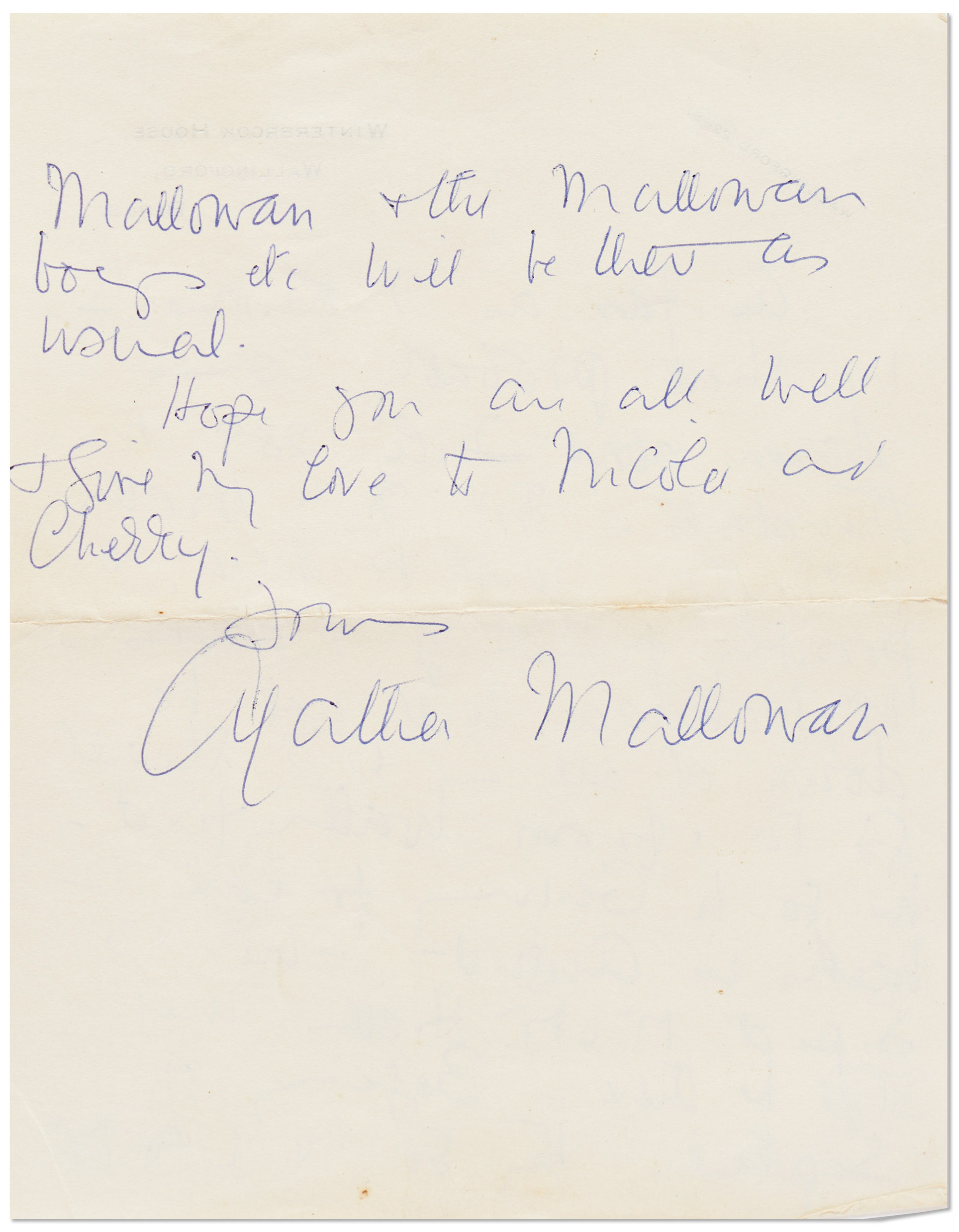 Lot Detail - Agatha Christie Autograph Letter Signed from 1962