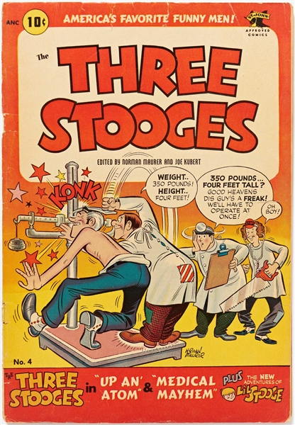 10 Copies of ''Three Stooges'' #4 (St. John, 1954) -- Chipping & Edgewear to Most, Small Paper Loss to Some