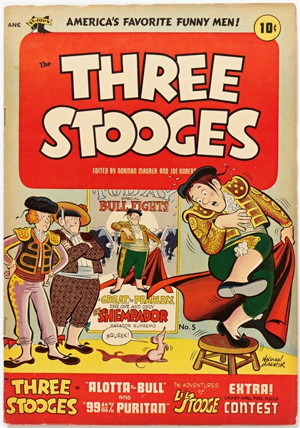 9 Copies of ''Three Stooges'' #5 (St. John, 1954) -- Light Chipping & Edgewear, Heavy Chipping to Back Cover of 1