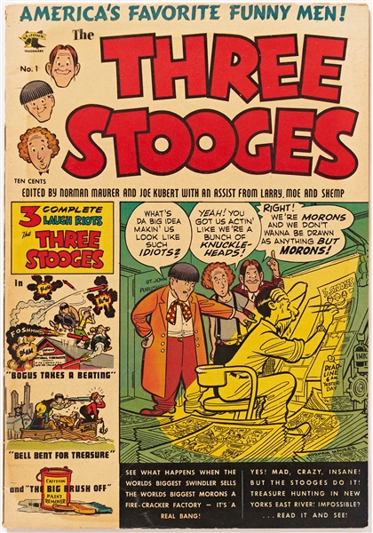 9 Copies of ''Three Stooges'' #1 (St. John, 1953) -- Light Wear with Moisture Staining to 4; Heavier Wear & Writing to 1