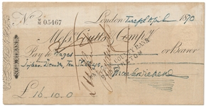Charles Dickens Holograph Check Signed from 1870