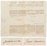 James Madison Four-Language Ships Papers Signed as President -- Countersigned by James Monroe as Secretary of State