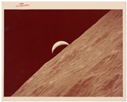 Apollo 17 Red Number NASA Photo Showing a Crescent Earthrise Over the Moon -- With 1972 Kodak Watermark on Verso