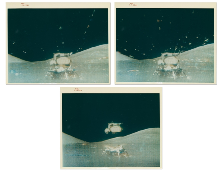 Group of Three NASA Apollo 17 Liftoff from the Moon Red Number Photos