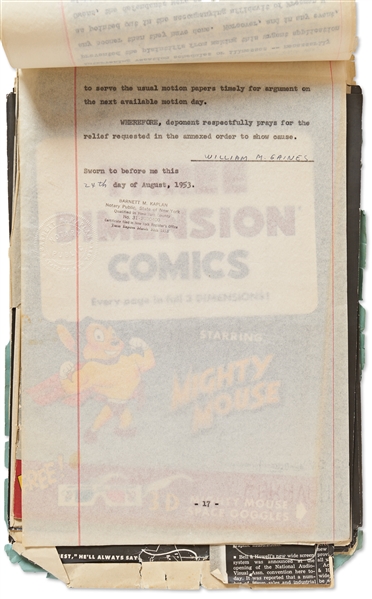 William M. Gaines (Signed Twice) vs. Joseph Kubert and Leonard & Norman Maurer Lawsuit for the Southern District of NY -- Dated 1 September 1953 -- Runs 41pp. Plus Exhibits -- Chipping, Else Very Good
