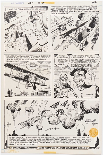 Norman Maurer ''G.I. Combat'' #151 Original ''Medal of Honor'' Artwork, Pages 43-46 Including Full Splash Page (DC, December 1971-January 1972) -- Measures Approx. 10.75'' x 16.25'' -- Very Good