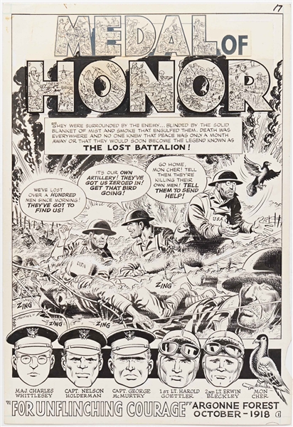 Norman Maurer ''G.I. Combat'' #153 Original ''Medal of Honor'' Artwork, Pages 17-20 Including Splash Page (DC, April-May 1972) -- Measures Approx. 10.75'' x 15.75'' -- Very Good Plus