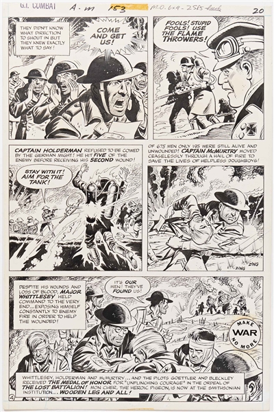 Norman Maurer ''G.I. Combat'' #153 Original ''Medal of Honor'' Artwork, Pages 17-20 Including Splash Page (DC, April-May 1972) -- Measures Approx. 10.75'' x 15.75'' -- Very Good Plus