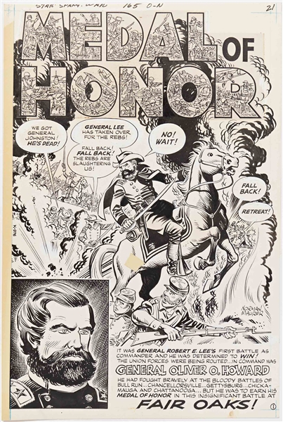 Norman Maurer ''Star Spangled War Stories'' #165 Original ''Medal of Honor'' Art, Pages 21-22 & 24-25 Including Splash Page (DC, Oct.-Nov. 1972) -- Measures Approx. 10.5'' x 15.75'' -- Very Good Plus