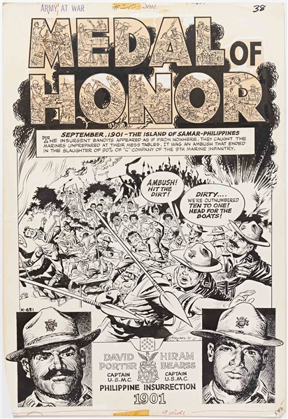 Norman Maurer ''Our Army at War'' #240 Original ''Medal of Honor'' Artwork, Pages 38-41 Including Splash Page (DC, January 1972) -- Measures Approx. 11'' x 16'' -- Very Good