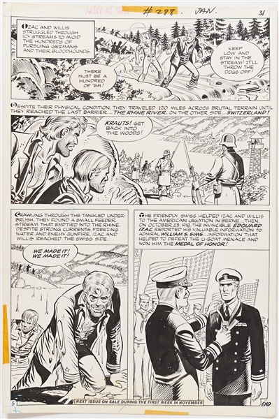 Norman Maurer ''Our Army at War'' #288 Original ''Medal of Honor'' Artwork, Pages 25-26 & 29-31 Including Splash Page (DC, January 1976) -- Measures Approx. 10.5'' x 16'' -- Very Good