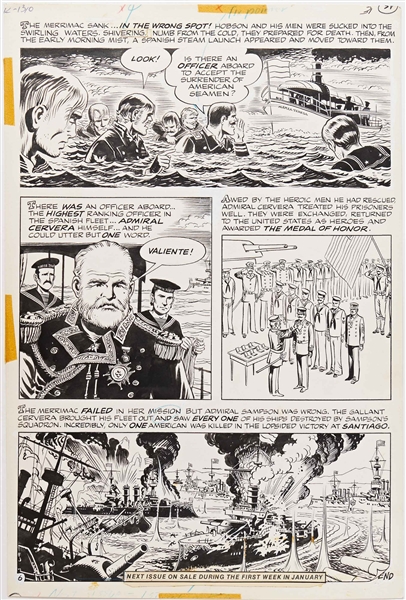 Norman Maurer ''Our Army at War'' #290 Original ''Medal of Honor'' Artwork, Pages 24-26 & 29-31 Including Splash Page (DC, March 1976) -- Measures Approx. 10.75'' x 16'' -- Very Good