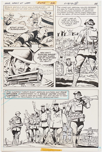 Norman Maurer ''Our Army at War'' #295 Original ''Medal of Honor'' Artwork, Pages 24-26 & 29-30 Including Splash Page (DC, August 1976) -- Measures Approx. 10.5'' x 16'' -- Very Good Plus