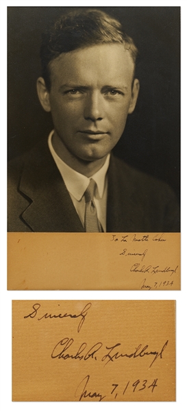 Charles Lindbergh Photo Signed on Presentation Mat